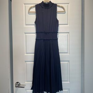 Nanette Lepore Navy Pleated Midi Dress
